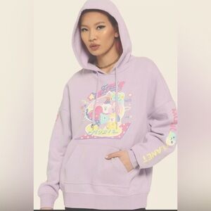 BT21 Music Planet Oversized Hoodie Cotton w/ Graphics in Lavender Size Juniors L
